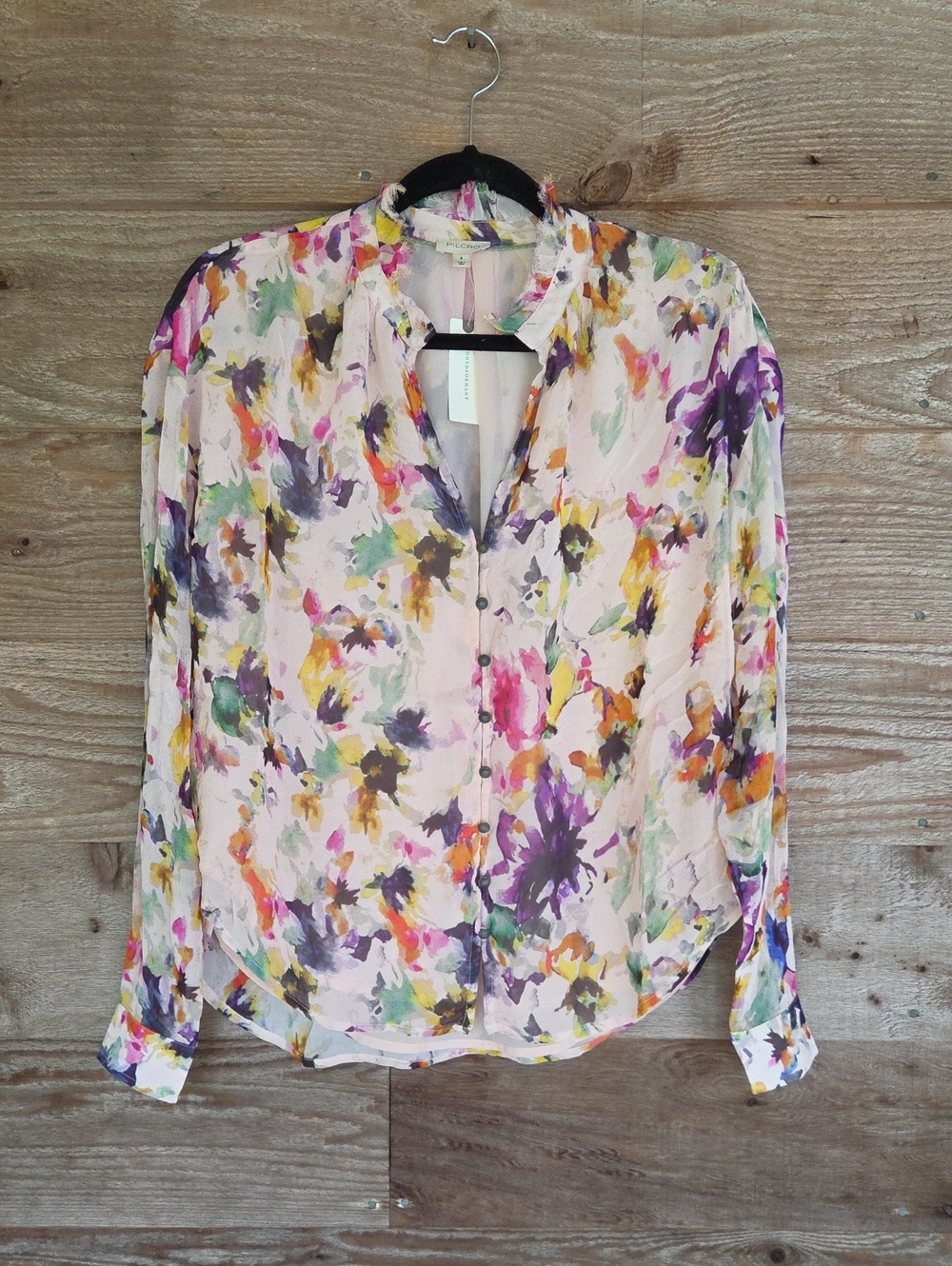 Pilcro Size Small Pastel Floral Button-Front Long Sleeve Blouse NWT